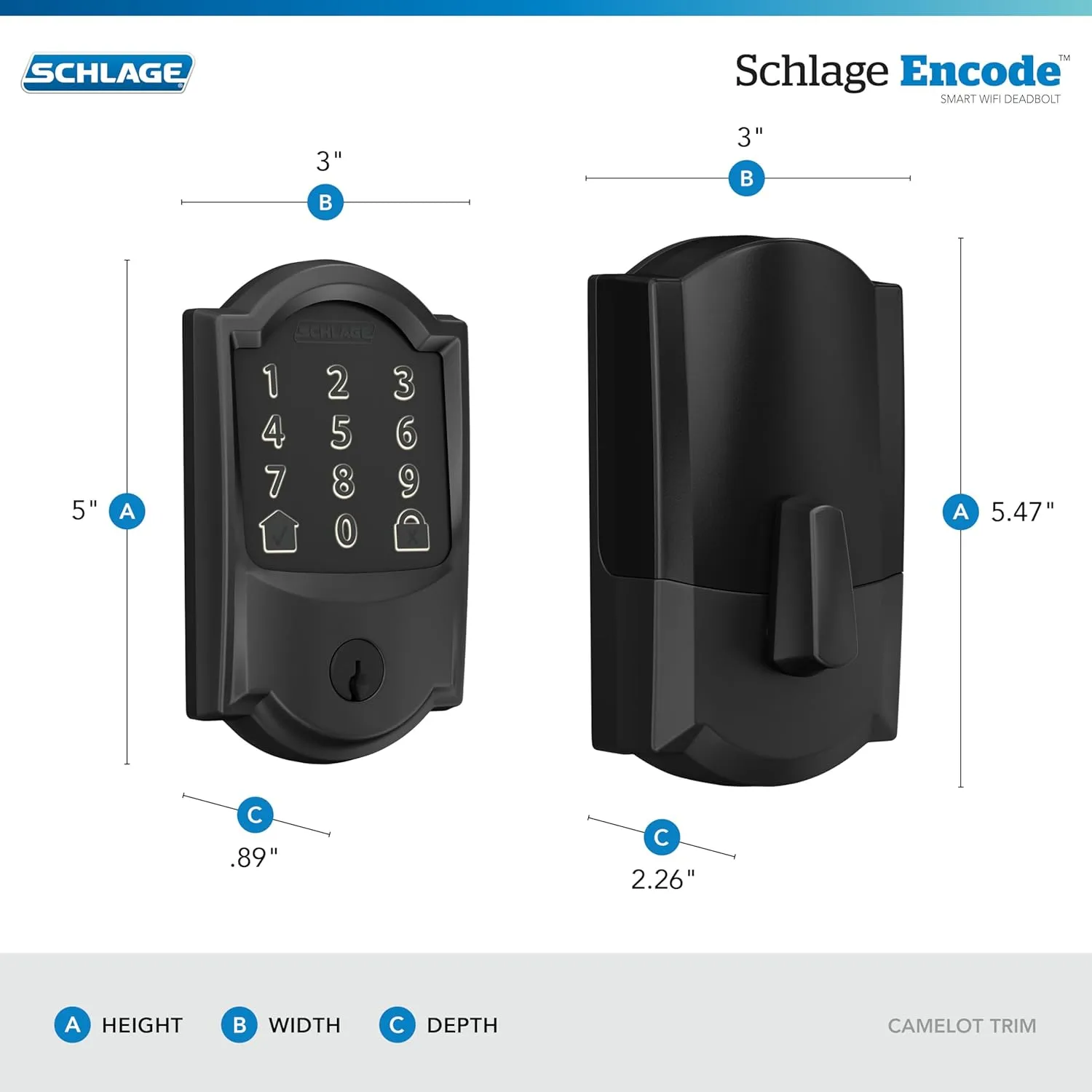 Schlage Encode Smart WiFi Deadbolt Lock for Front Door - Keyless Entry with App or Touchscreen - Works with Alexa, Apple HomeKit, Hey Google, & Airbnb - Create Codes for Guests - Matte Black