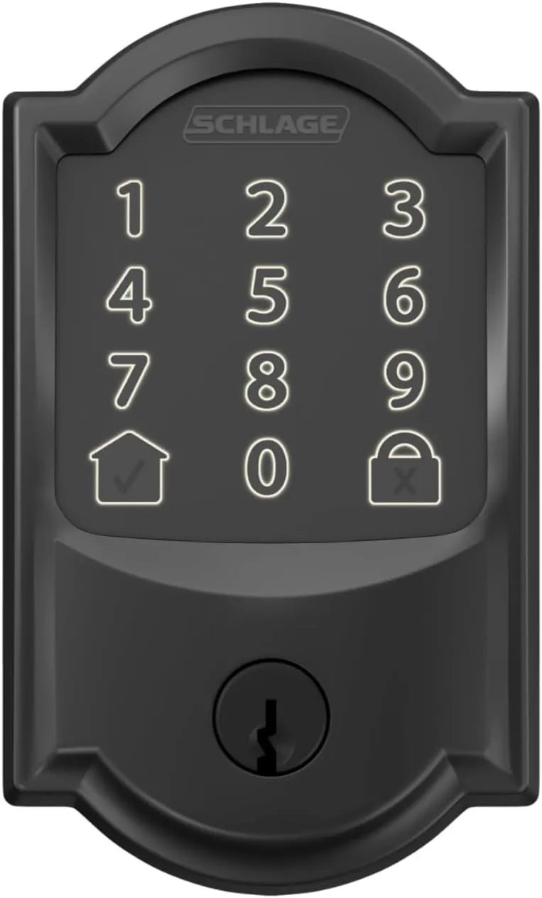 Schlage Encode Smart WiFi Deadbolt Lock for Front Door - Keyless Entry with App or Touchscreen - Works with Alexa, Apple HomeKit, Hey Google, & Airbnb - Create Codes for Guests - Matte Black