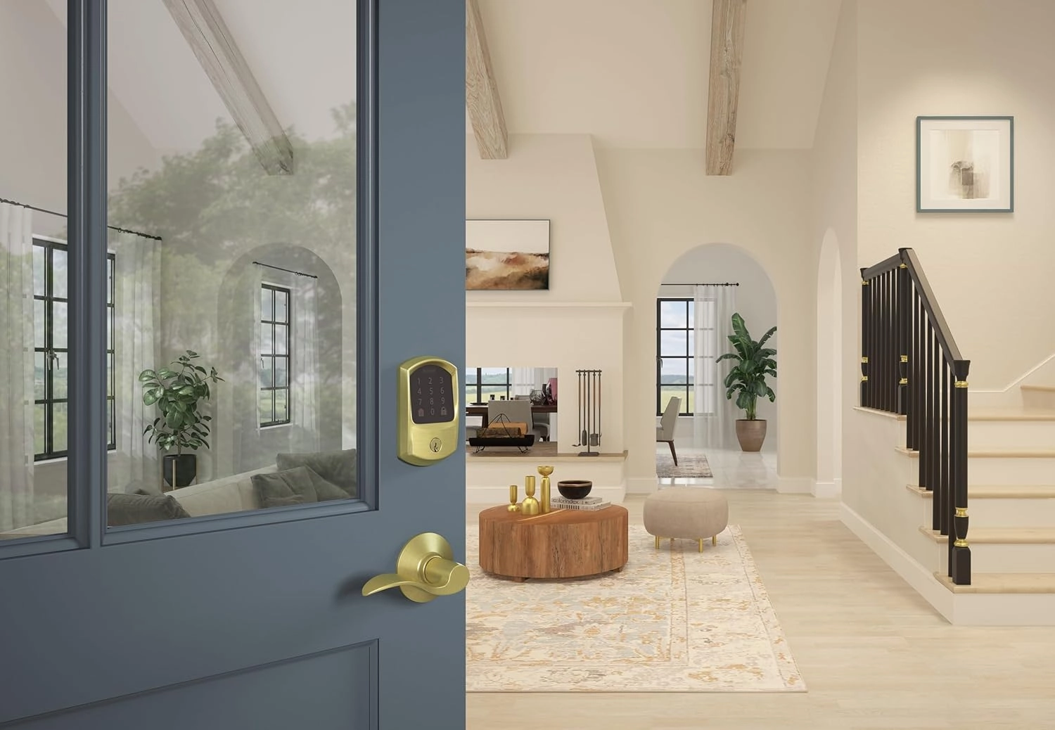 Schlage Encode Smart WiFi Deadbolt Lock for Front Door - Keyless Entry with App or Touchscreen - Works with Alexa, Apple HomeKit, Hey Google, & Airbnb - Create Codes for Guests - Satin Brass Gold