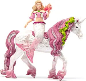 Schleich Bayala Mermaid Feya Riding Underwater Unicorn, 3-Piece Playset - Glittery Undersea Princess Doll and Unicorn Poseable Figurines with Accessories for Girls and Boys, Gift for Kids Ages 5 