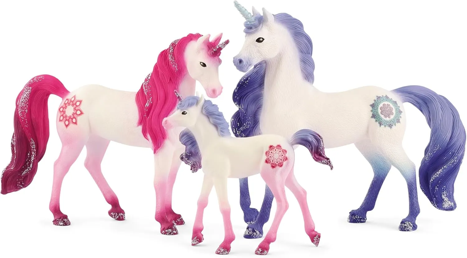 Schleich bayala Unicorn Toys, 3-Piece Collectible Set of Unicorn Figurines, Unicorn Gifts for Girls Ages 5 , Mandala Unicorn Family