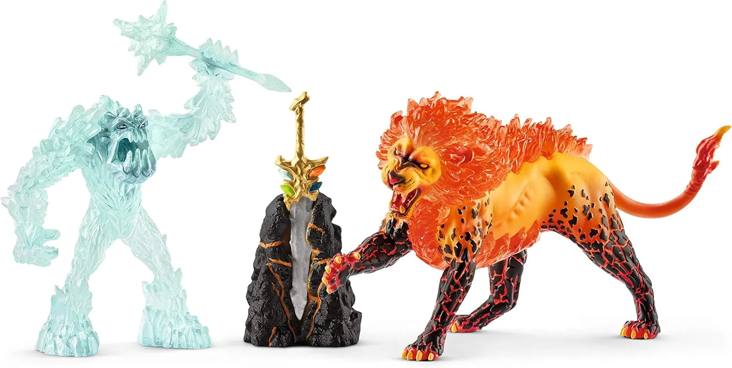 Schleich Eldrador Creatures, Mythical Creatures Toys for Kids, Battle for The Super Weapon Set with Ice Monster and Lava Monster Action Figures, 5 Pieces, Ages 7 
