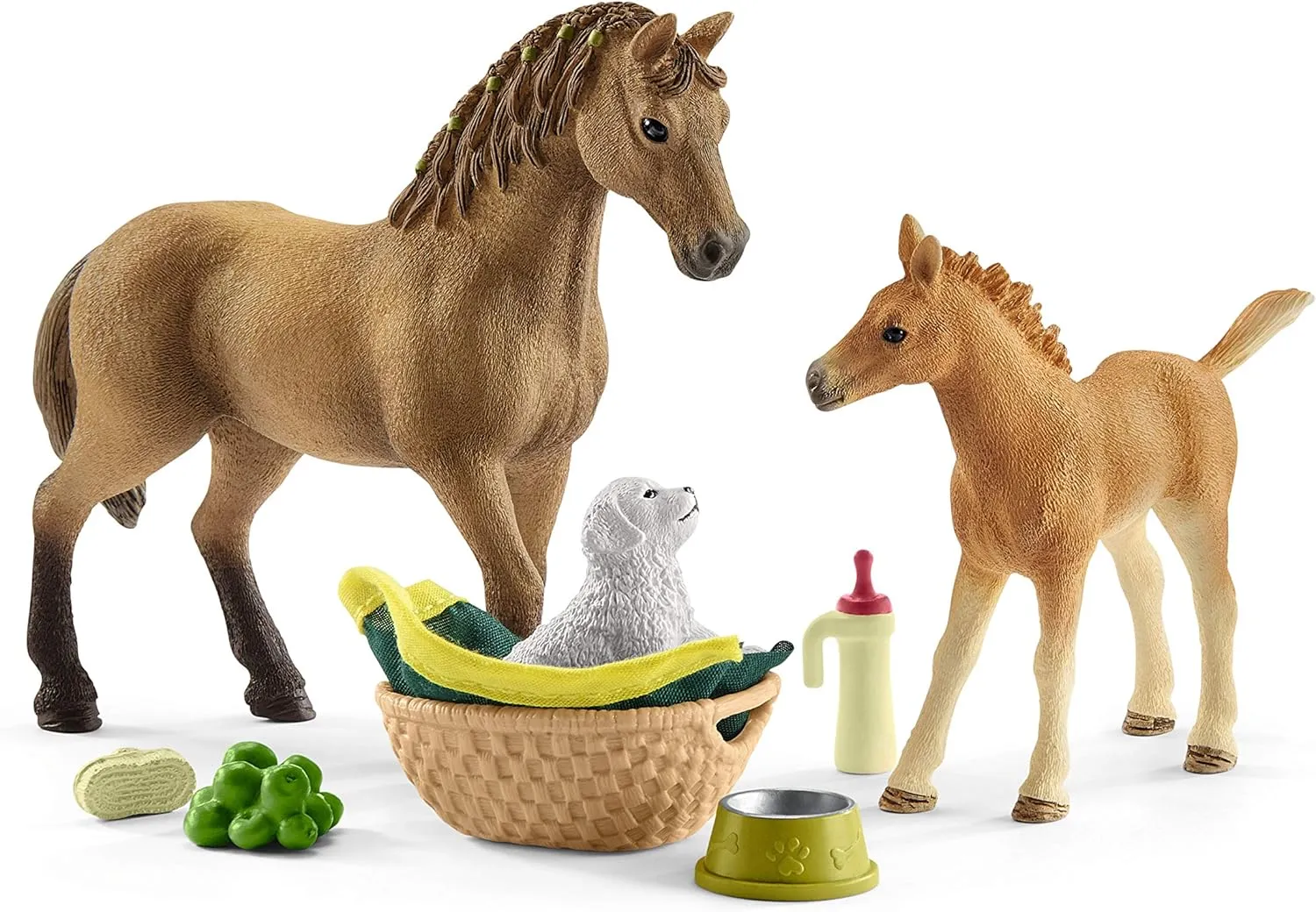 Schleich Horse Club, Horse Toys for Girls and Boys, Sarah's Baby Animal Care Horse Set with Horse Toy and Baby Animals, 9 pieces, Ages 5 