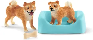 Schleich Shiba Inu Mother and Puppy, 4-piece set, Ages 3 