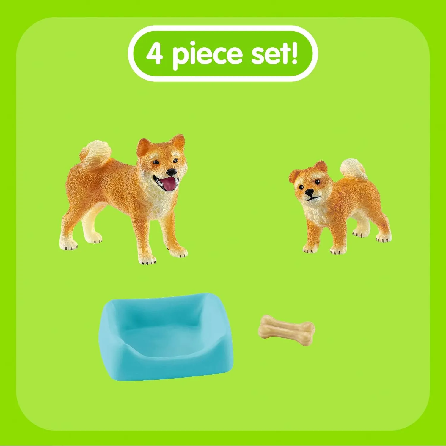 Schleich Shiba Inu Mother and Puppy, 4-piece set, Ages 3 