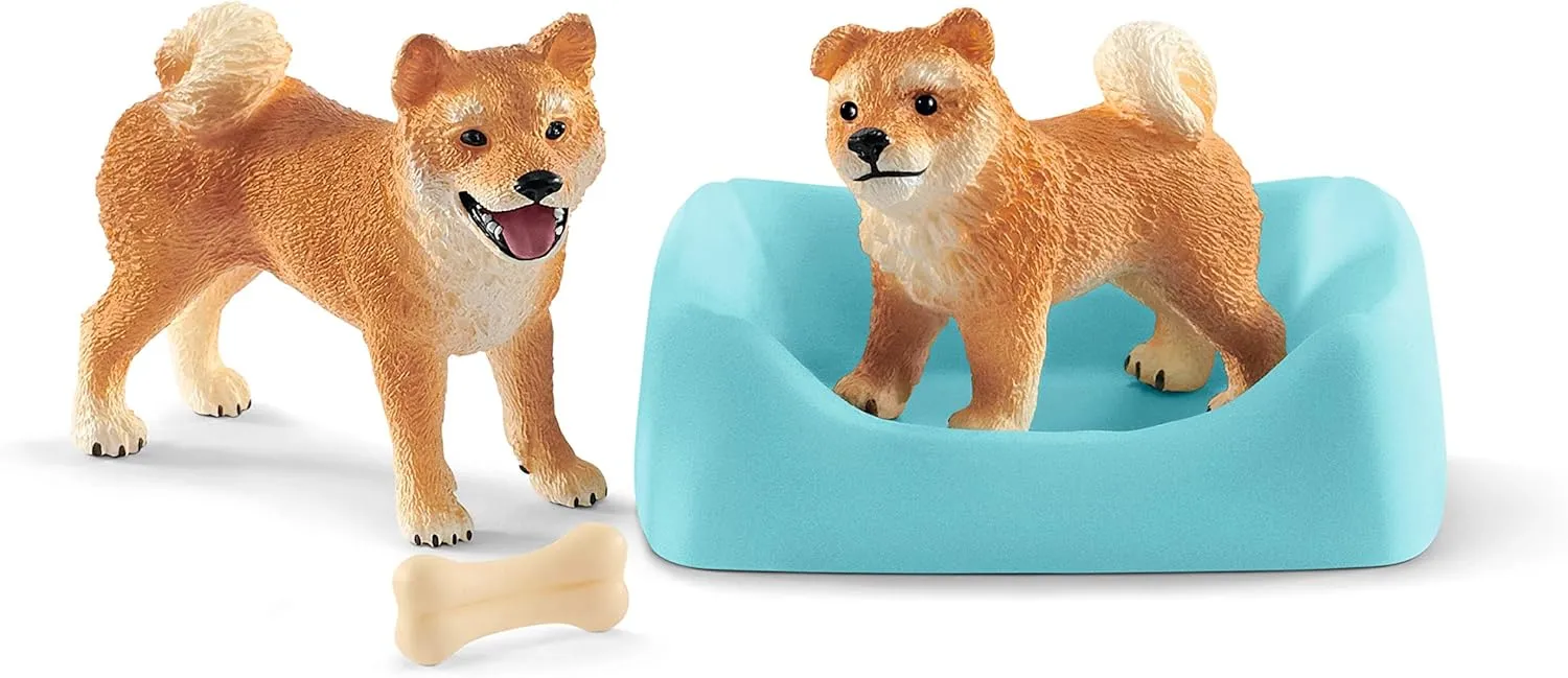 Schleich Shiba Inu Mother and Puppy, 4-piece set, Ages 3 