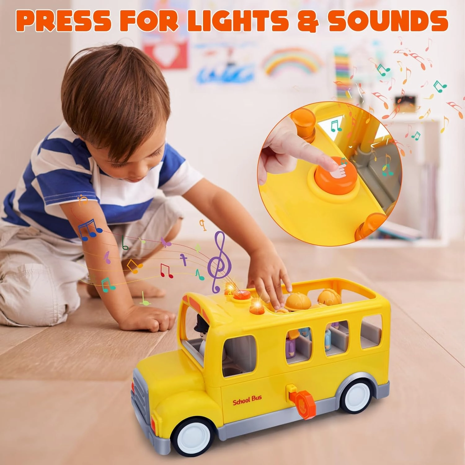 School Bus for Toddlers: Musical Toy With Lights, Sounds & 5 Figures for Ages 1-4 | 1st 2nd Birthday Gifts for Kids 18 Months 