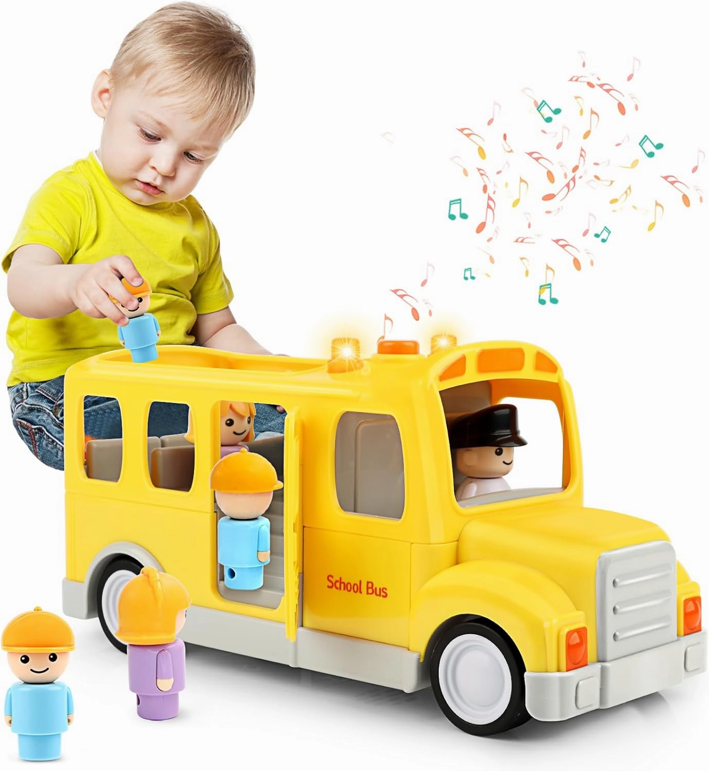 School Bus for Toddlers: Musical Toy With Lights, Sounds & 5 Figures for Ages 1-4 | 1st 2nd Birthday Gifts for Kids 18 Months 