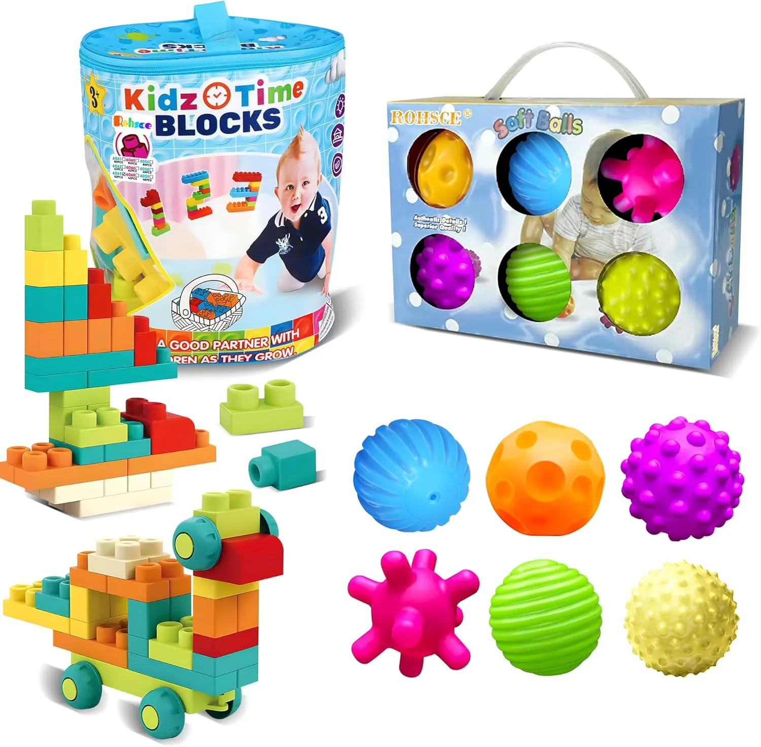 Sensory Baby Balls & Soft Building Blocks Set for Toddlers