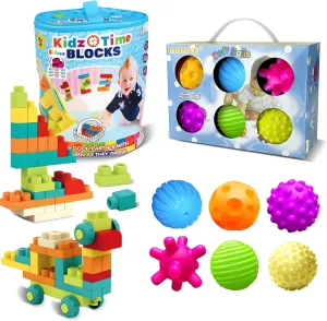 Sensory Baby Balls & Soft Building Blocks Set for Toddlers