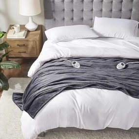 Serta Luxuriously Soft Plush Electric Blanket Fast Heating Cozy Cover, Safety Auto Shut Off Timer, Low EMF, Multi Heat Setting, ETL Certified, Machine Washable, Grey Queen (90 in x 84 in)