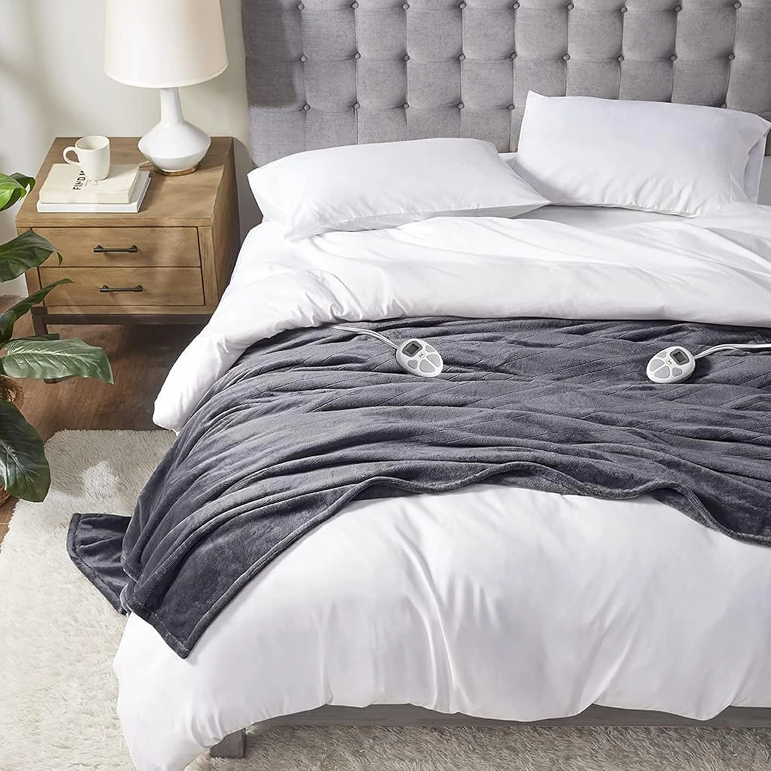 Serta Luxuriously Soft Plush Electric Blanket Fast Heating Cozy Cover, Safety Auto Shut Off Timer, Low EMF, Multi Heat Setting, ETL Certified, Machine Washable, Grey Queen (90 in x 84 in)