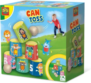 SES Creative 02311 - Can toss, Colourful cans with Wooden Balls, Agility Game for Children