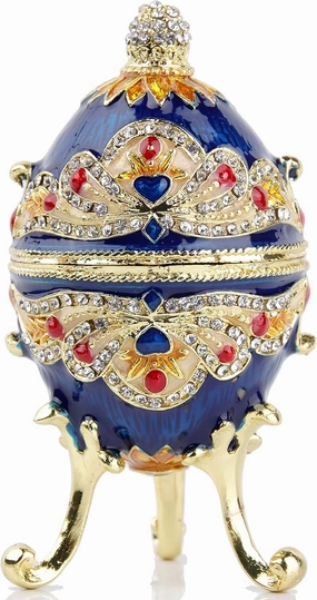 SEVENBEES Luxury Russian Faberge Egg Trinket Box Hinged Jewelry Box Hand Painted Enameled Faberge Egg Collectibles Gift with Austrian crystal