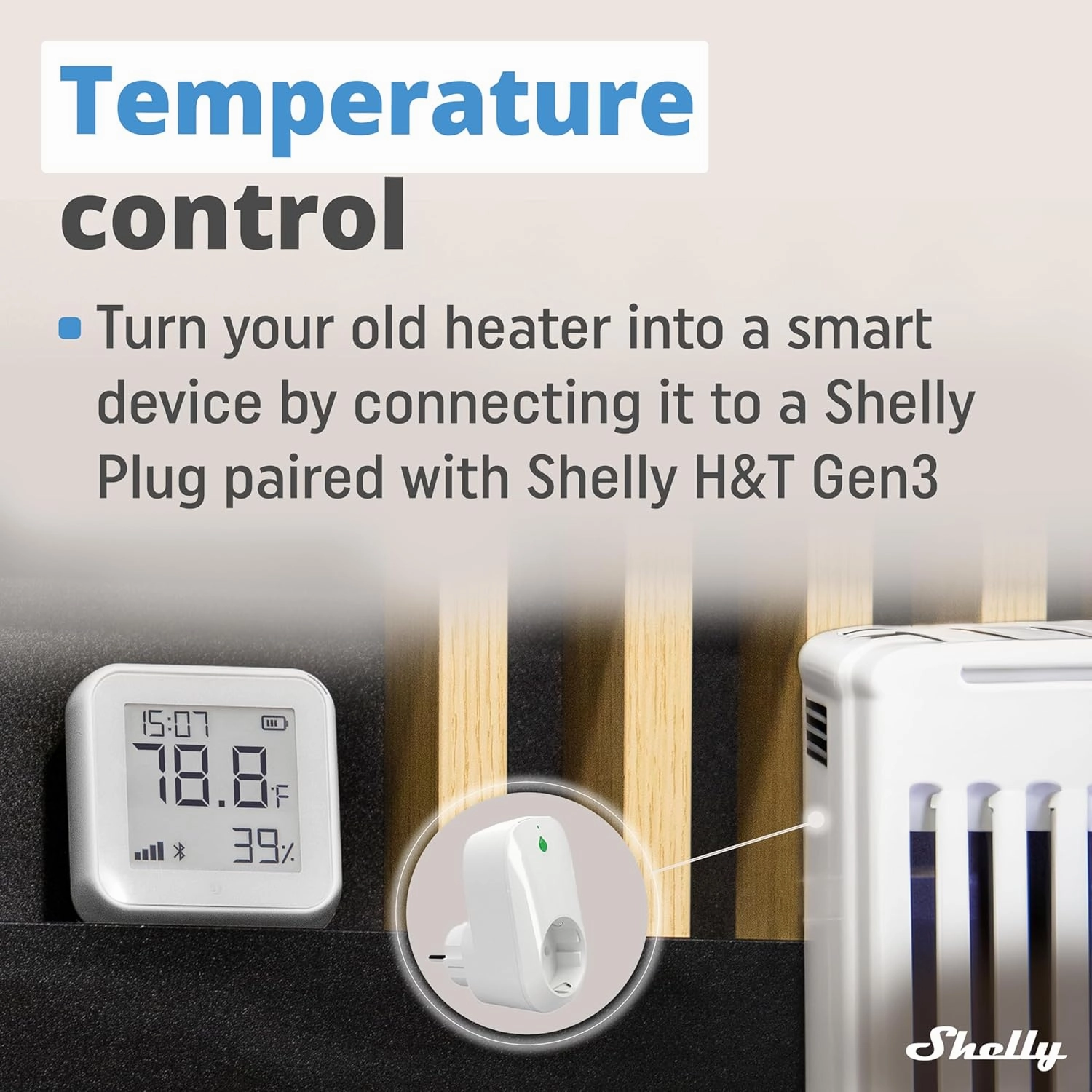 Shelly H&T Gen3 White | Wi-Fi & Bluetooth Smart Temperature & Humidity Sensor with Remote App Control | Smart Scenes | LCD Display