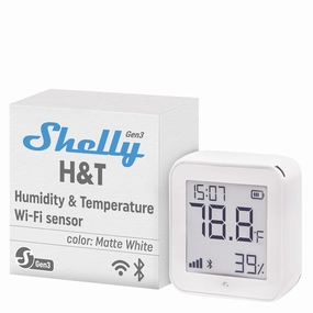 Shelly H&T Gen3 White | Wi-Fi & Bluetooth Smart Temperature & Humidity Sensor with Remote App Control | Smart Scenes | LCD Display