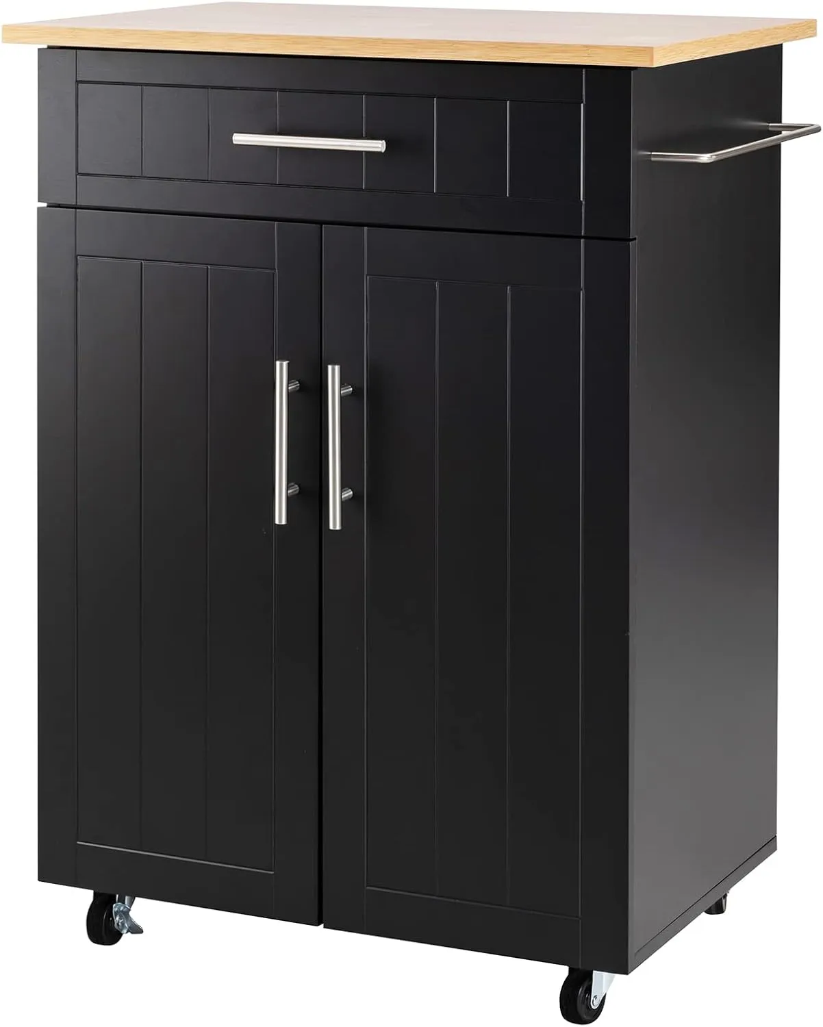 Shintenchi Kitchen Island Cart with Storage,Rolling Kitchen Island Side Table on Wheels with Worktop,Single Door Storage Cabinet and Drawer for Kitchen,Dinning Room, Black