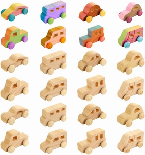 SHUESS 24 Packs Wooden DIY Toy Car Wooden Cars to Paint, Unfinished Wood Cars Crafts for Students Home Activities, Easy Woodworking and Family Time Set