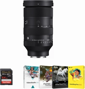 SIGMA 28-105mm F2.8 DG DN Art Lens with Durable Construction and High-Speed Autofocus (Sony E-Mount) Bundle with Weatherproof Hard Case, Software Bundle of 4 Software, and 64GB Memory Card (4 Items)