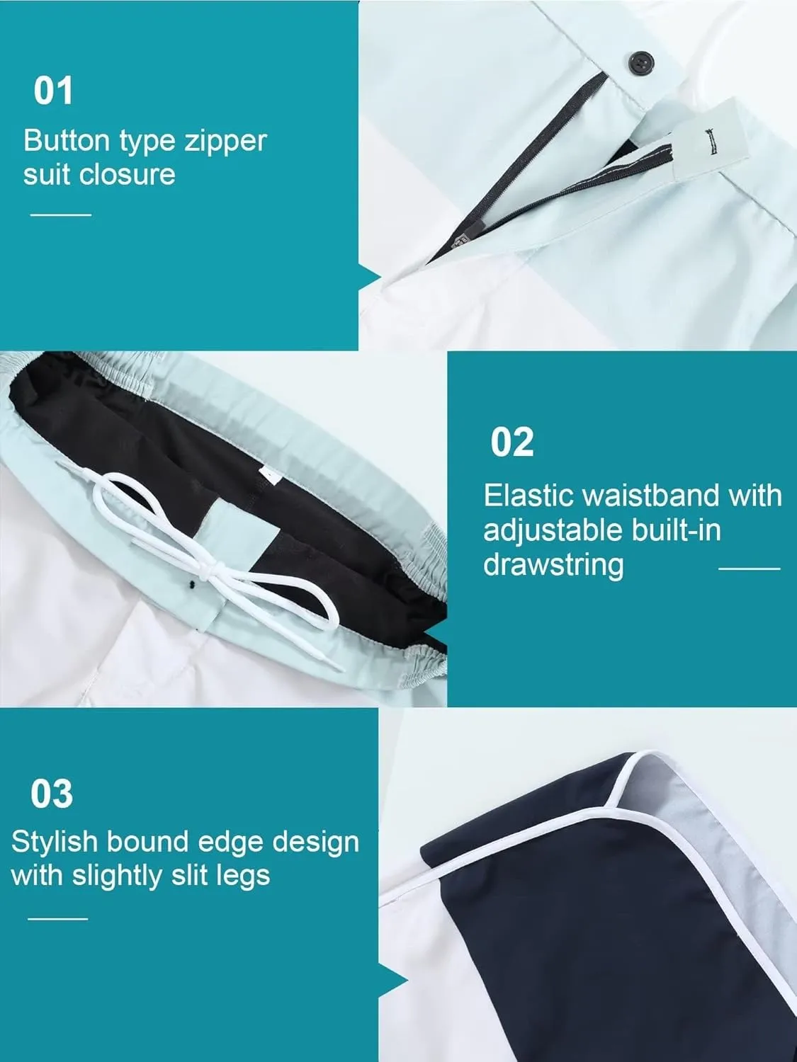 SILKWORLD Mens Swim Trunks Front Zipper Fly Quick Dry Beach Shorts with Compression Liner and Back Zipper Pockets
