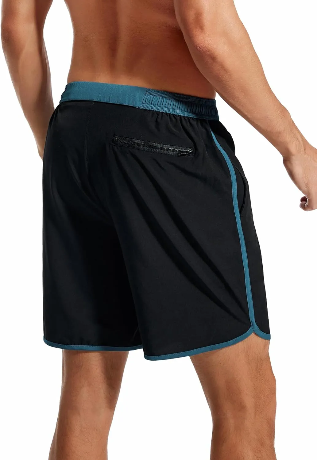 SILKWORLD Mens Swim Trunks Front Zipper Fly Quick Dry Beach Shorts with Compression Liner and Back Zipper Pockets