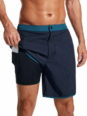 SILKWORLD Mens Swim Trunks Front Zipper Fly Quick Dry Beach Shorts with Compression Liner and Back Zipper Pockets