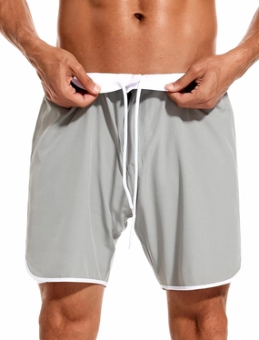 SILKWORLD Mens Swim Trunks Front Zipper Fly Quick Dry Beach Shorts with Compression Liner and Back Zipper Pockets