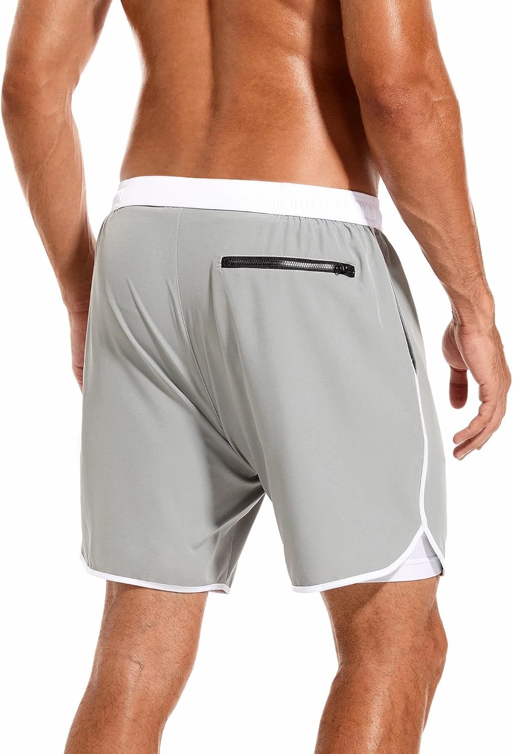 SILKWORLD Mens Swim Trunks Front Zipper Fly Quick Dry Beach Shorts with Compression Liner and Back Zipper Pockets