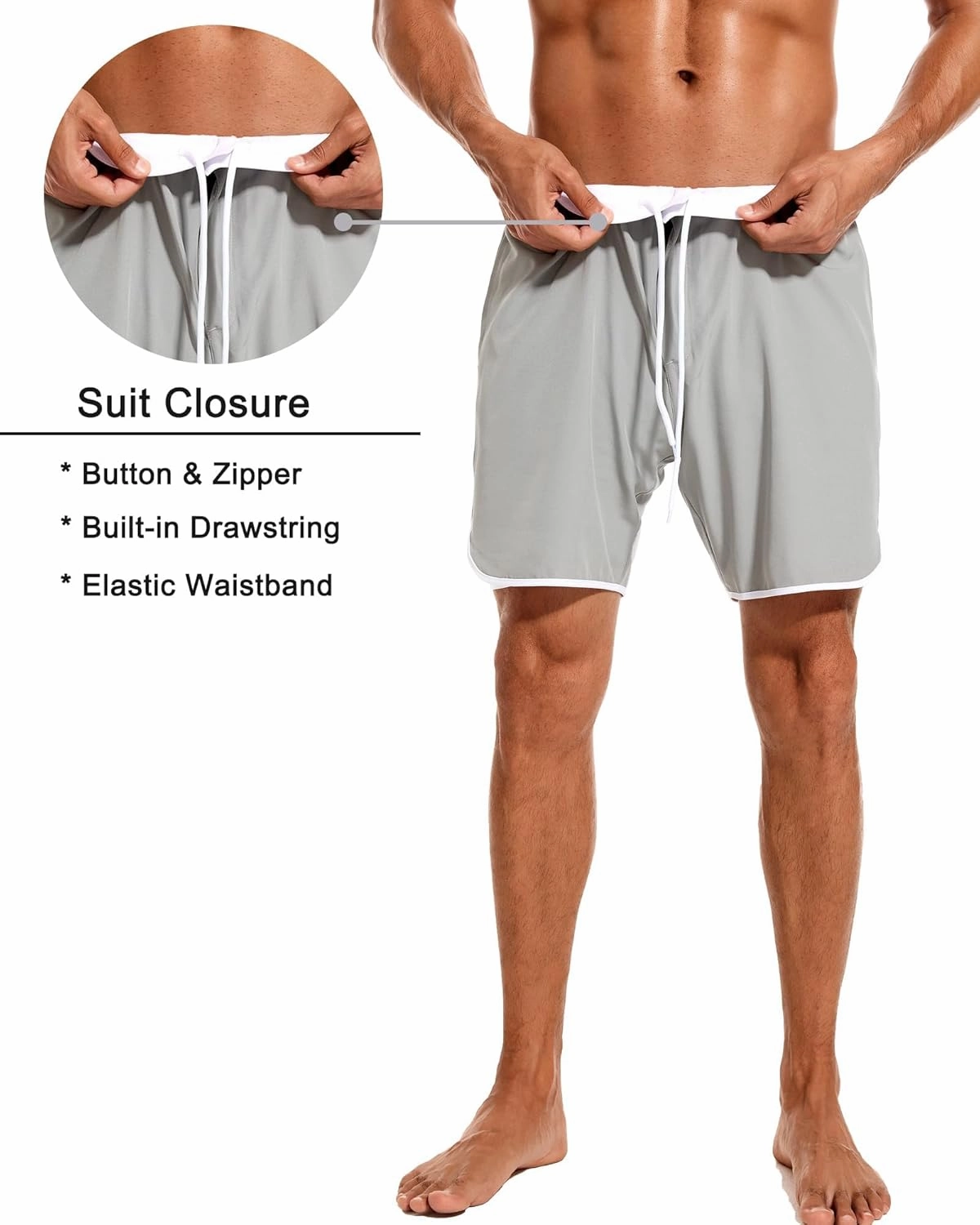 SILKWORLD Mens Swim Trunks Front Zipper Fly Quick Dry Beach Shorts with Compression Liner and Back Zipper Pockets