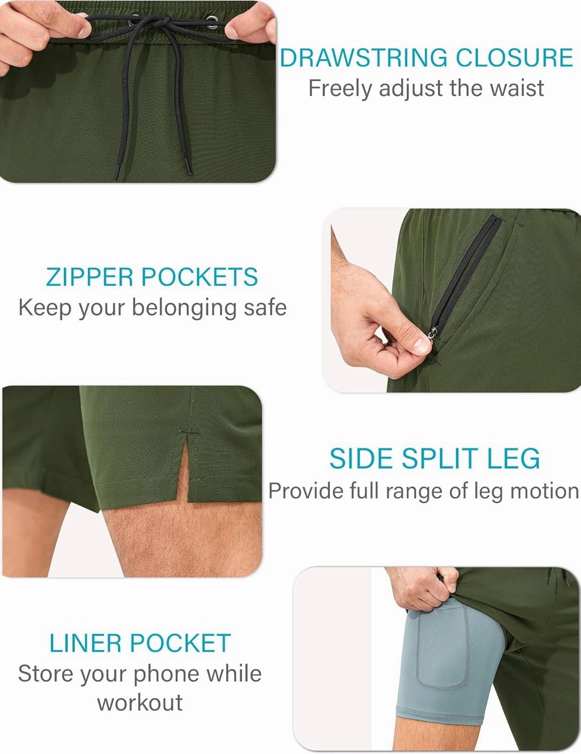 SILKWORLD Mens Swim Trunks Quick Dry Bathing Suit Board Swimming Shorts with Zipper Pockets and Compression Liner