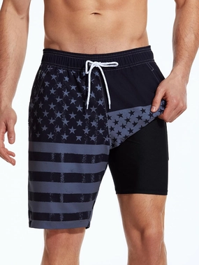 SILKWORLD Mens Swim Trunks Quick Dry Bathing Suit Board Swimming Shorts with Zipper Pockets and Compression Liner