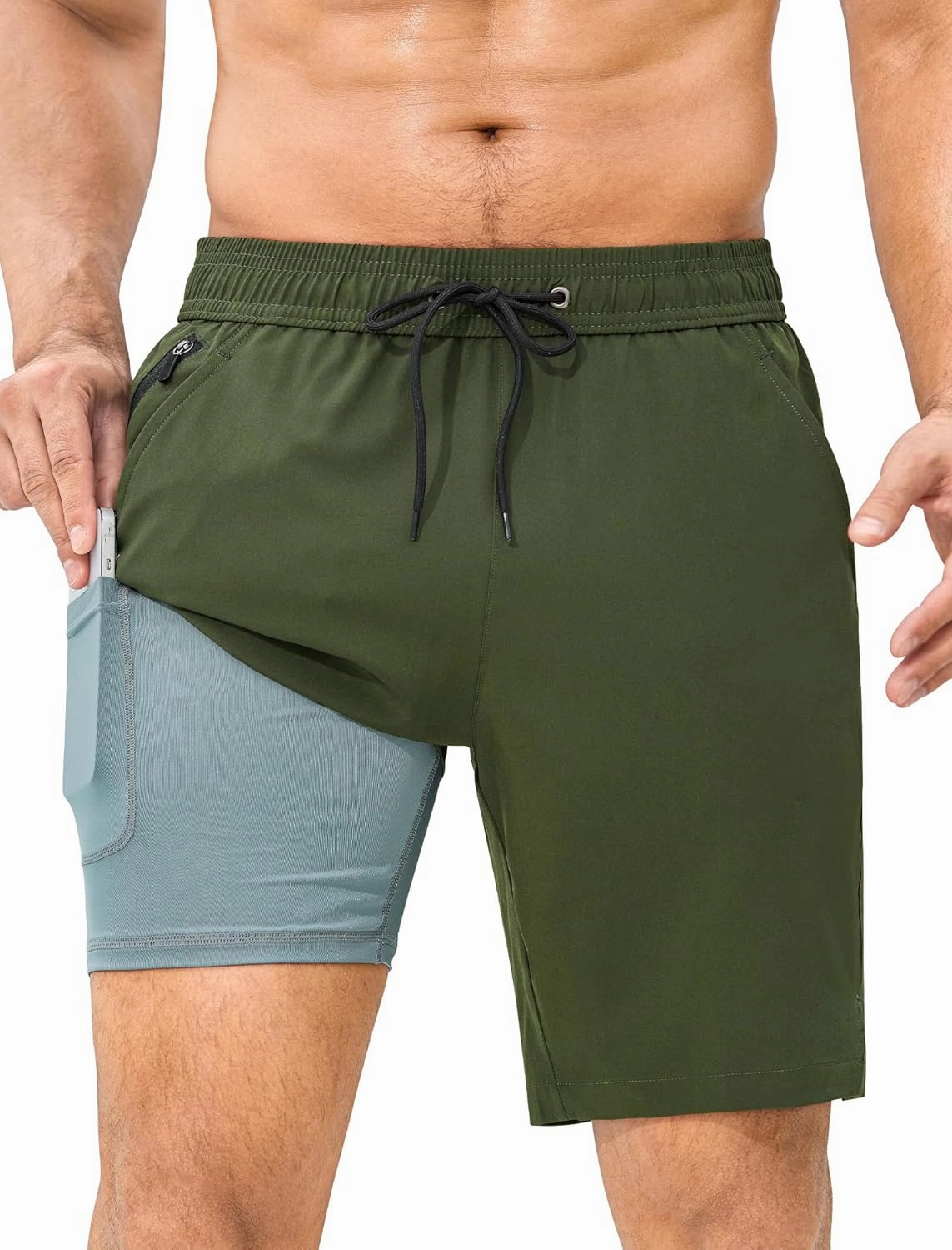 SILKWORLD Mens Swim Trunks Quick Dry Bathing Suit Board Swimming Shorts with Zipper Pockets and Compression Liner