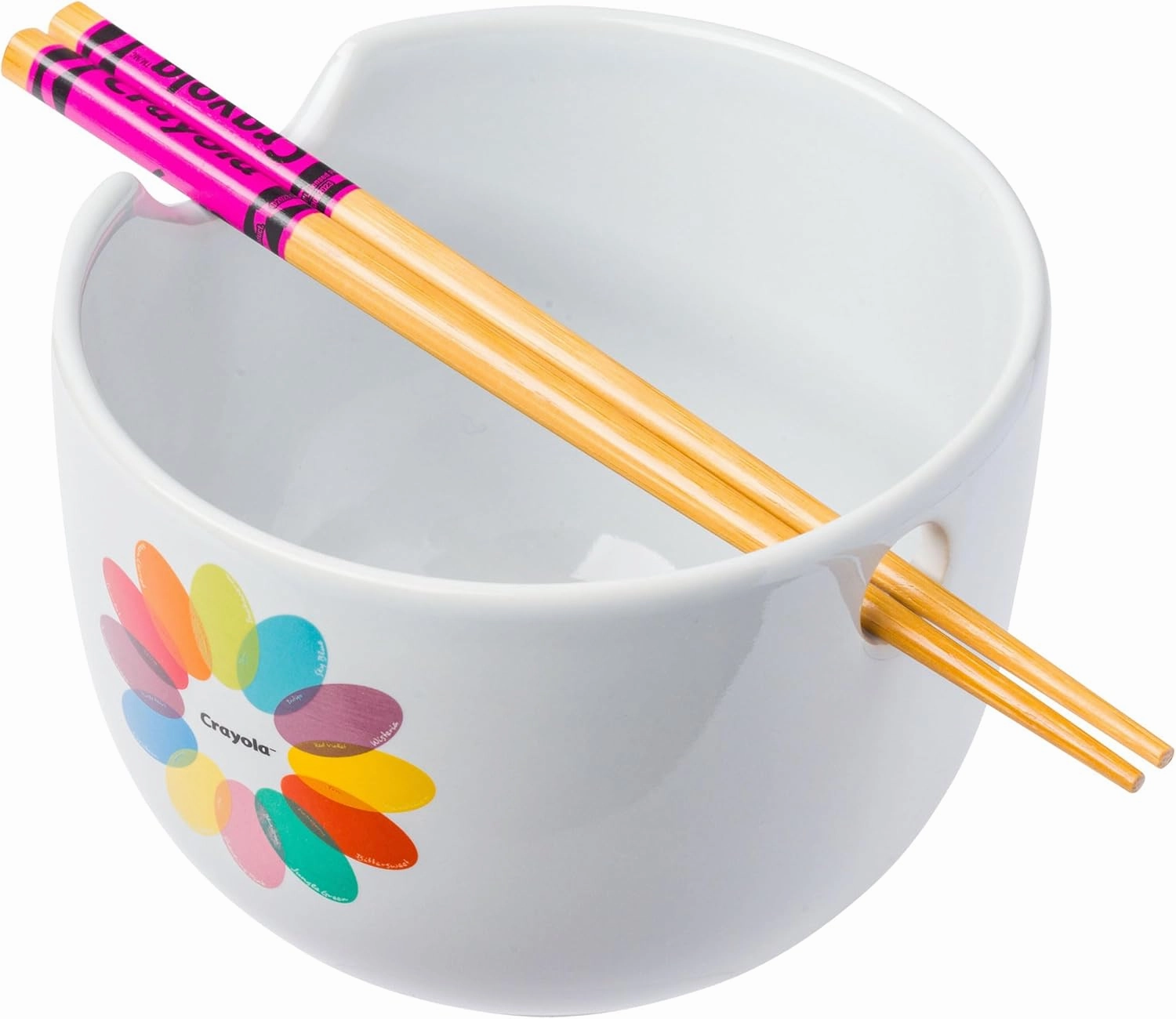 Silver Buffalo Crayola Logo Ceramic Ramen Noodle Rice Bowl with Chopsticks, Microwave Safe, 20 Ounces
