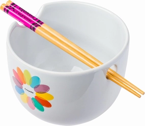 Silver Buffalo Crayola Logo Ceramic Ramen Noodle Rice Bowl with Chopsticks, Microwave Safe, 20 Ounces