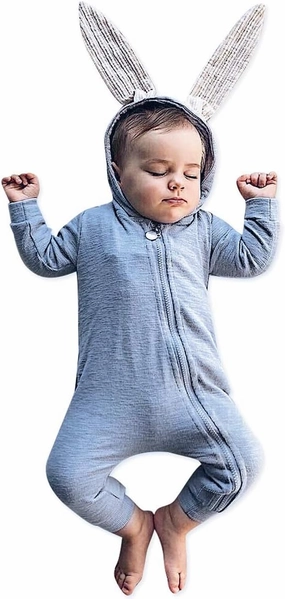 Simplee kids Animal Bunny Baby Easter Romper Long Ear Rabbit Hoodie Romper Jumpsuit with Zipper