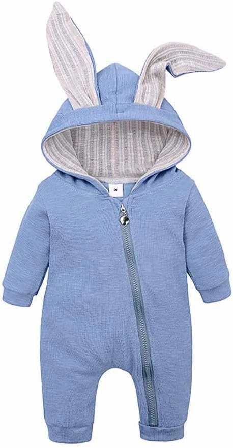 Simplee kids Animal Bunny Baby Easter Romper Long Ear Rabbit Hoodie Romper Jumpsuit with Zipper