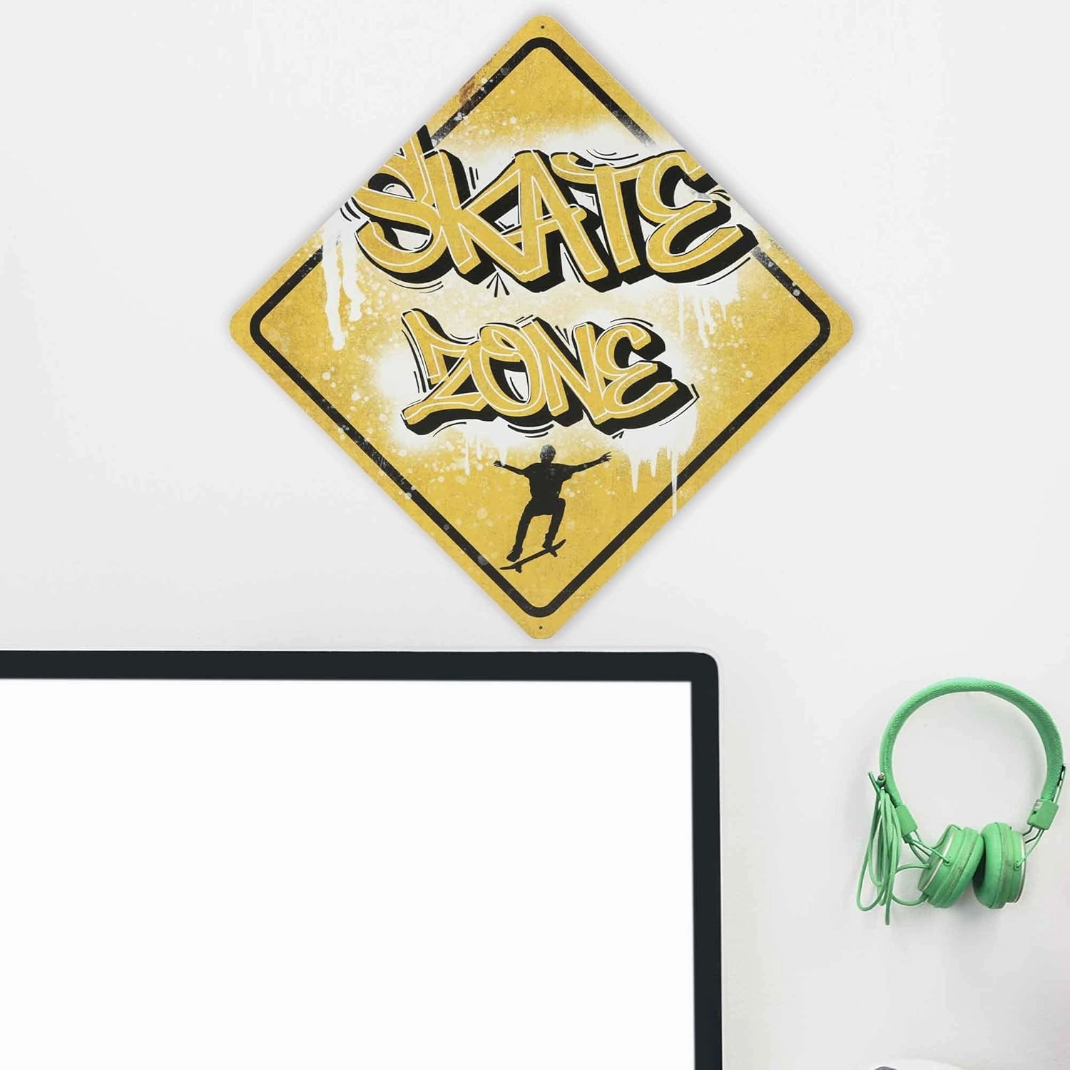 Skate Zone Skateboarding Metal Sign - Fun Skateboarding Sign for Teen Room or Game Room