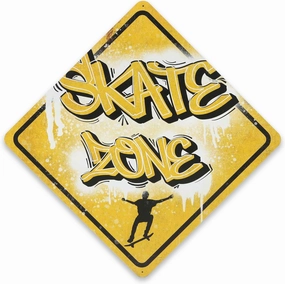 Skate Zone Skateboarding Metal Sign - Fun Skateboarding Sign for Teen Room or Game Room