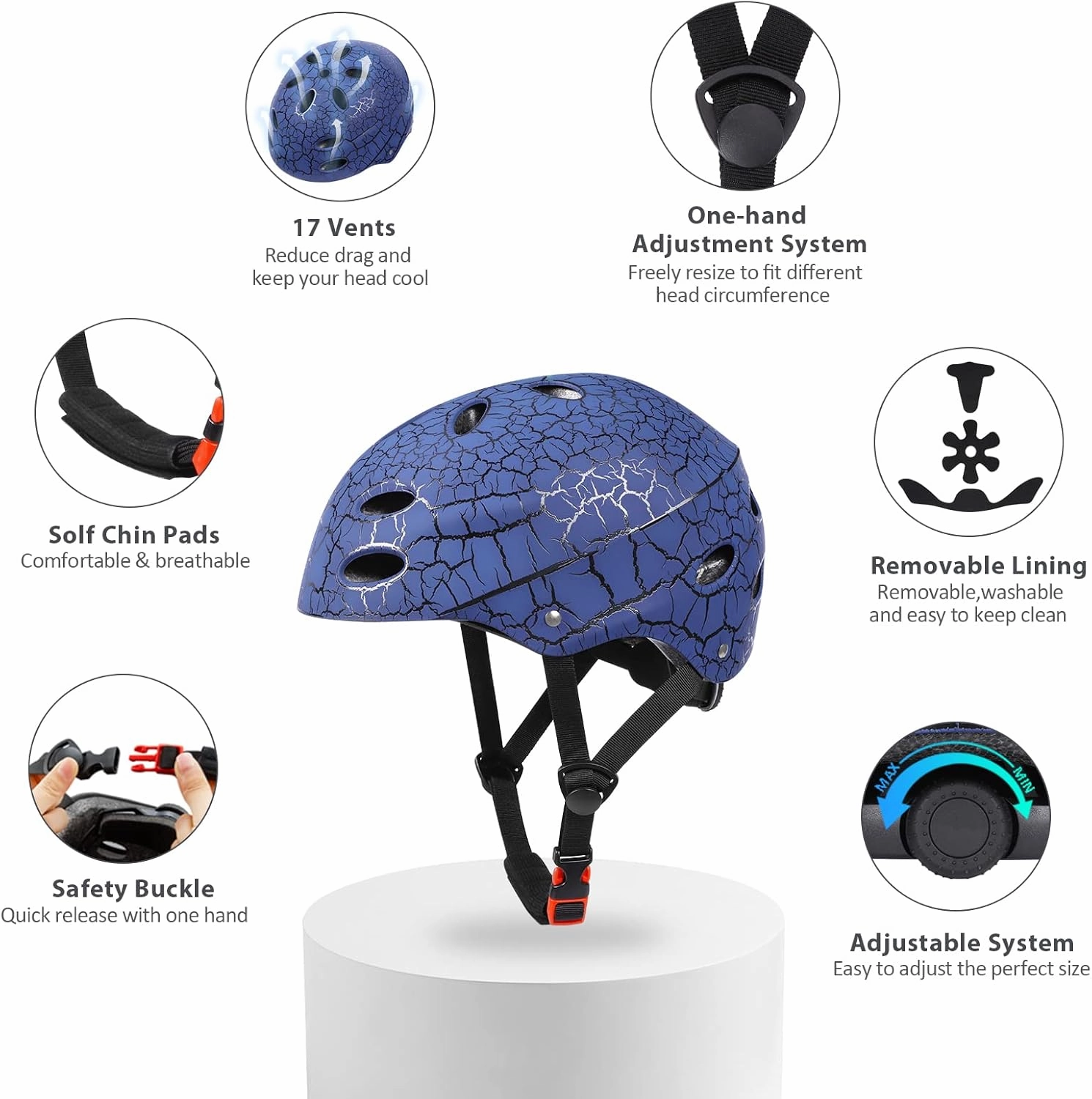 Skateboard Helmet Kids, Adjustable Skating Helmet,Breathable ABS Hard Shell Scooter Helmet for Multi-Sport Skateboarding Roller Skate BMX Boys Girls Ages 5-14 Children and Teens