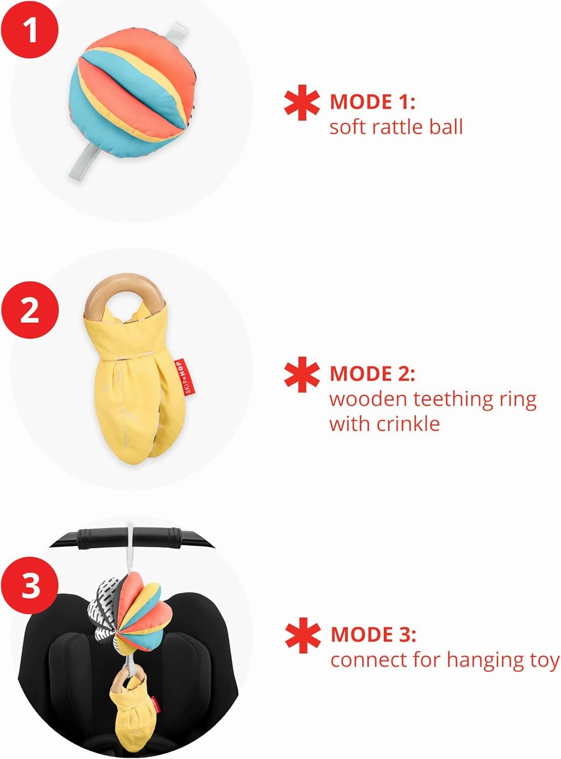 Skip Hop 3-in-1 Baby Activity & Teether Stroller Toy, Montessori Inspired 3-in-1 Stroller Toy