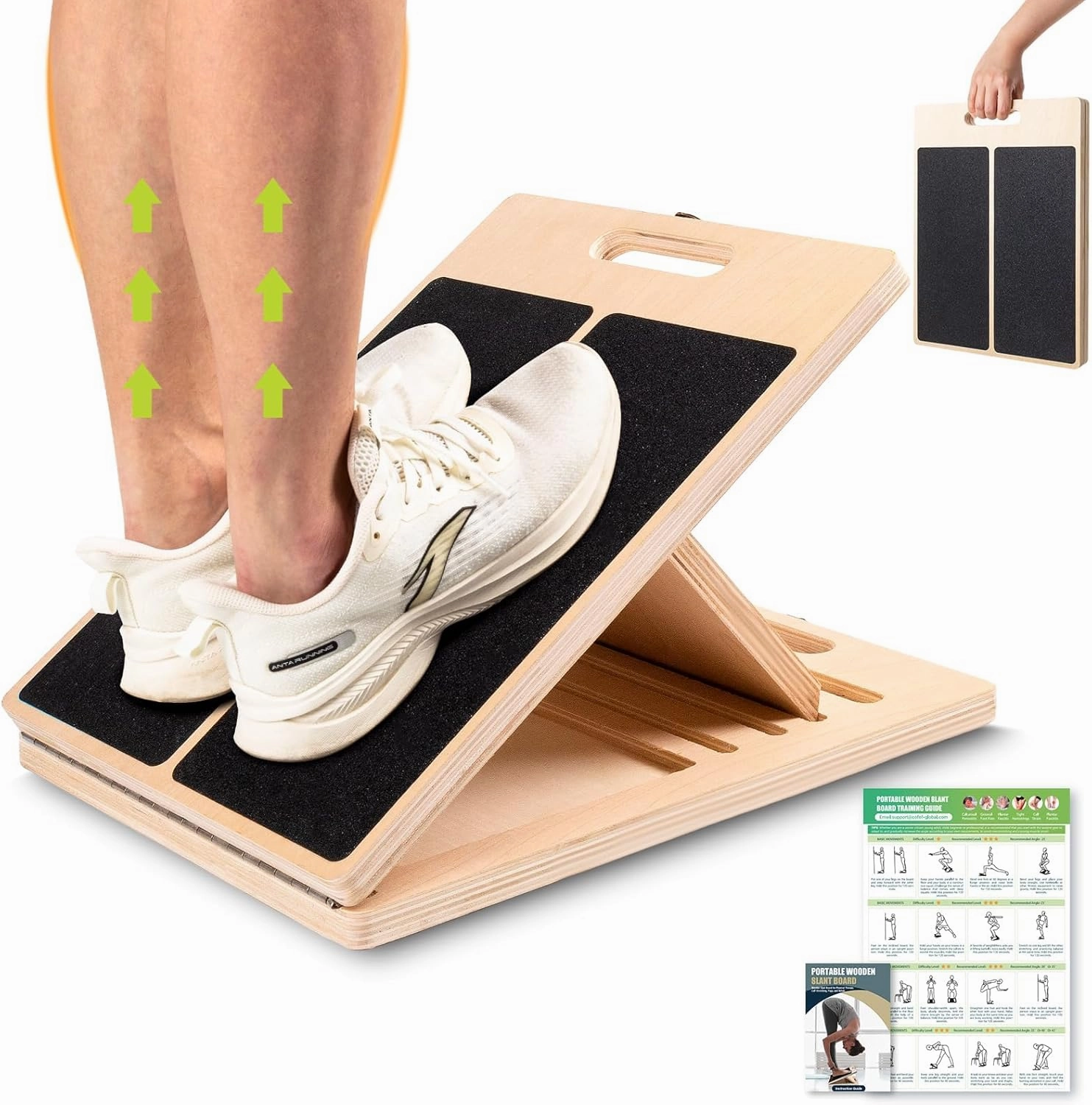 Slant Board for Calf Stretching, Adjustable Portable Wooden Incline Board for Calf Stretcher with Training Poster, 300 Lbs Weight Capacity Calf Stretch Wedge for Leg Exercise, Squat & Physical Therapy
