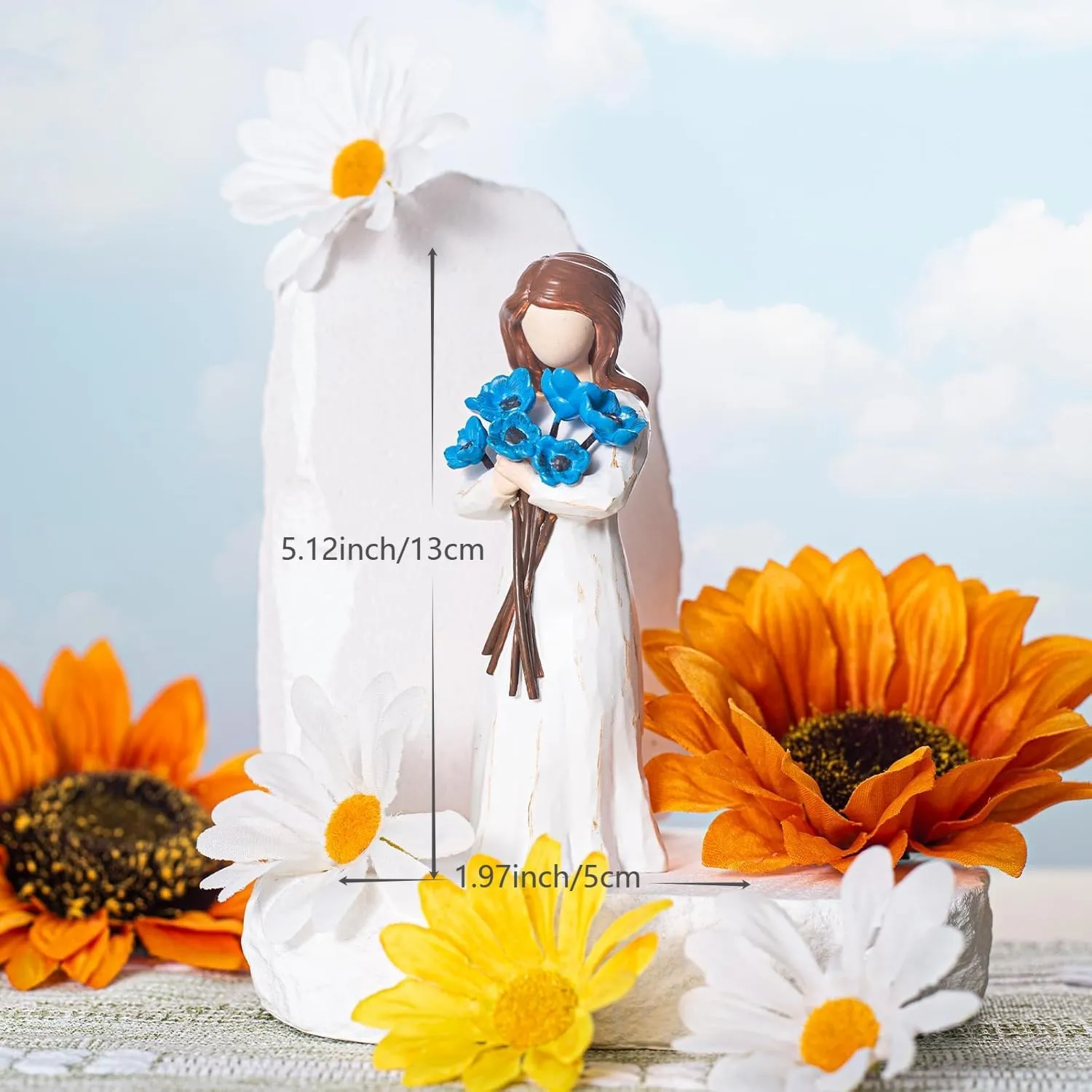 SlGUEJOR Sunflower Gifts for Women,Hand-PaintedResin Sculpture of Woman Holding Sunflowers, A toCelebrate Friendships or for Flower Lovers (Blue)