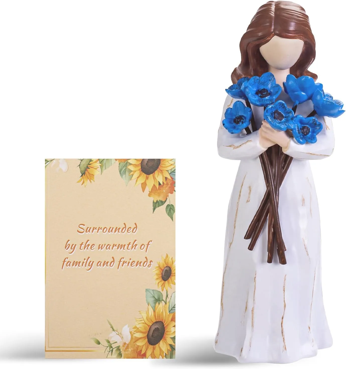 SlGUEJOR Sunflower Gifts for Women,Hand-PaintedResin Sculpture of Woman Holding Sunflowers, A toCelebrate Friendships or for Flower Lovers (Blue)