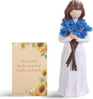 SlGUEJOR Sunflower Gifts for Women,Hand-PaintedResin Sculpture of Woman Holding Sunflowers, A toCelebrate Friendships or for Flower Lovers (Blue)