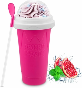 Slushie Maker Cup, DIY Magic Slushy Maker Squeeze Cups for Homemade Milk Shake Ice Cream Maker, Portable Smoothie Squeeze Cup for Juices and Milk, Birthday Gifts for Friends,Family(Pink)