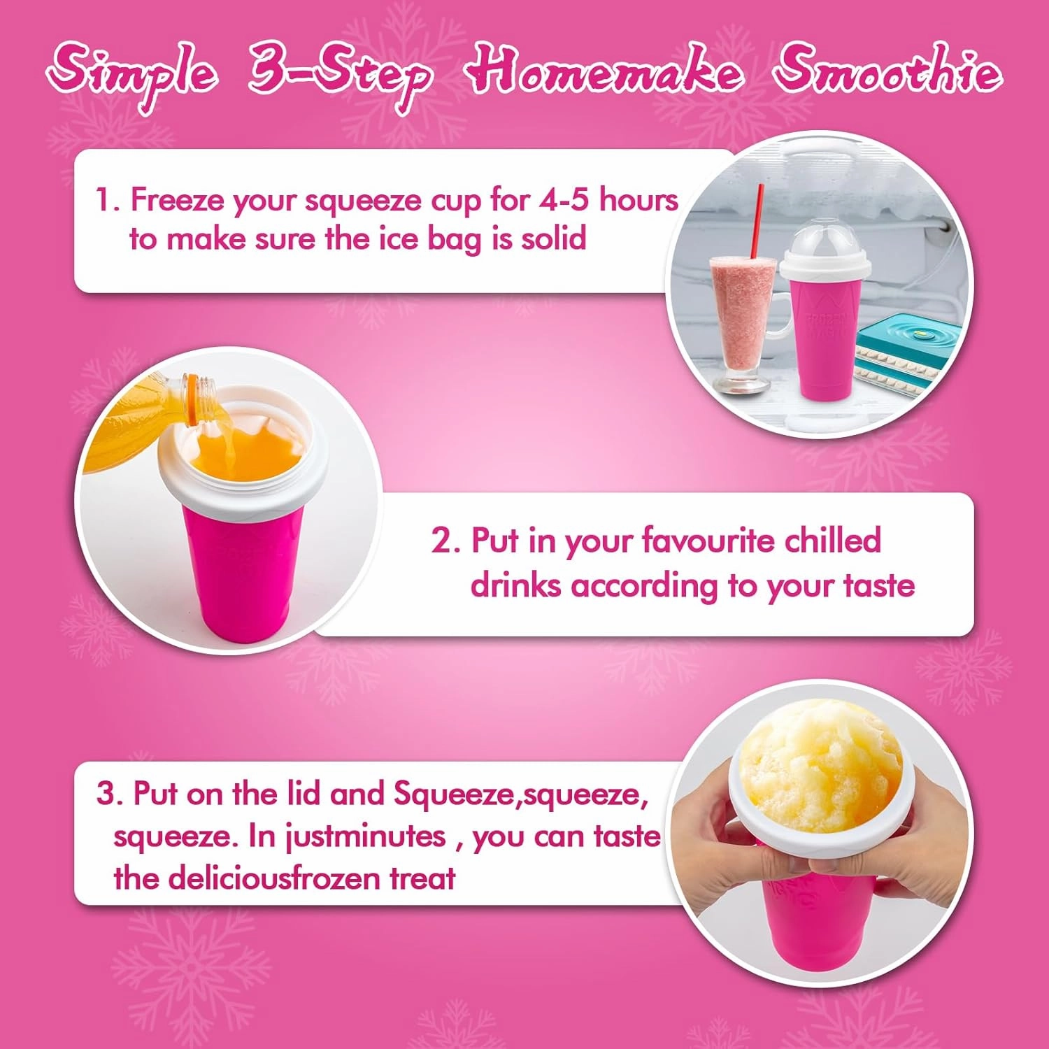Slushie Maker Cup, DIY Magic Slushy Maker Squeeze Cups for Homemade Milk Shake Ice Cream Maker, Portable Smoothie Squeeze Cup for Juices and Milk, Birthday Gifts for Friends,Family(Pink)