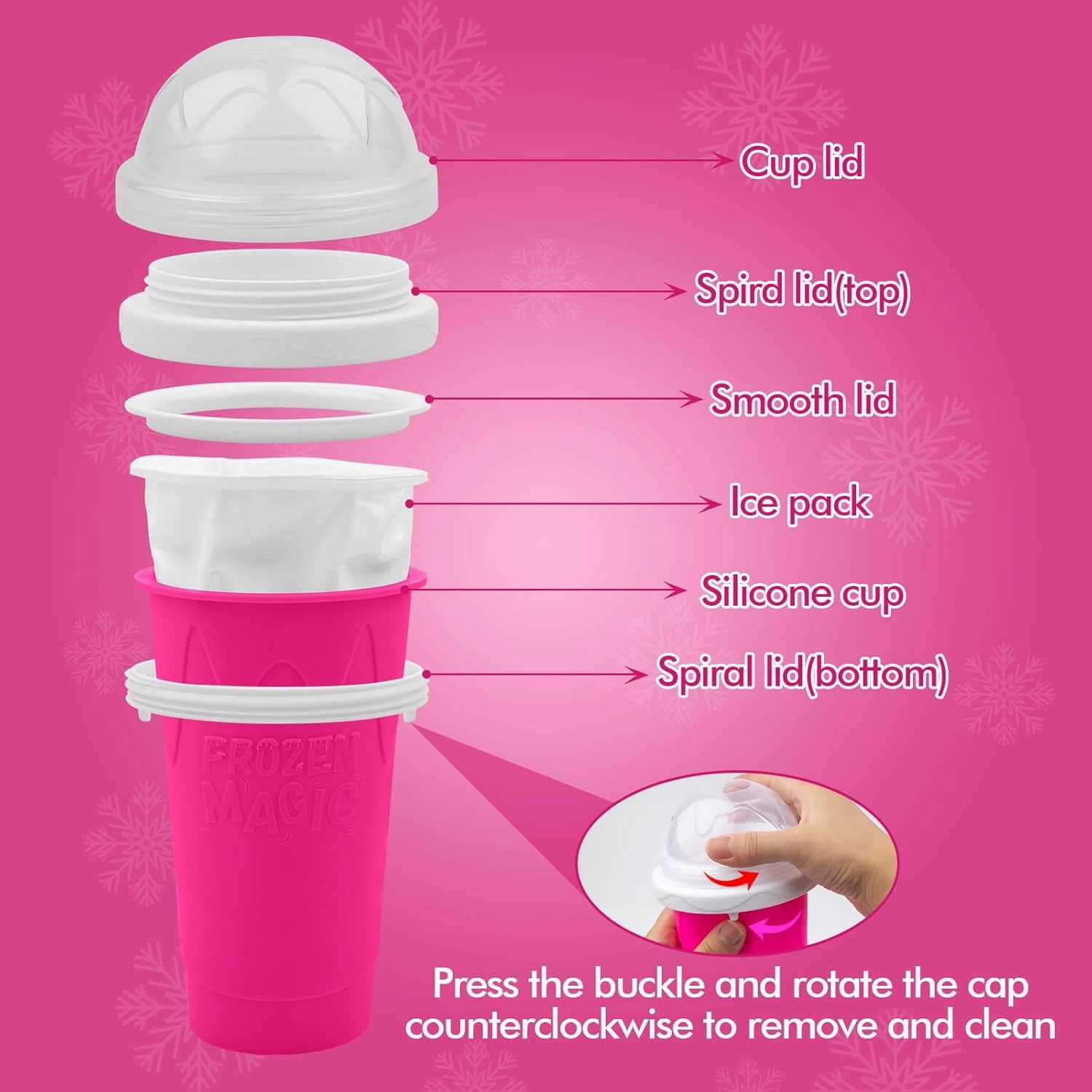 Slushie Maker Cup, DIY Magic Slushy Maker Squeeze Cups for Homemade Milk Shake Ice Cream Maker, Portable Smoothie Squeeze Cup for Juices and Milk, Birthday Gifts for Friends,Family(Pink)