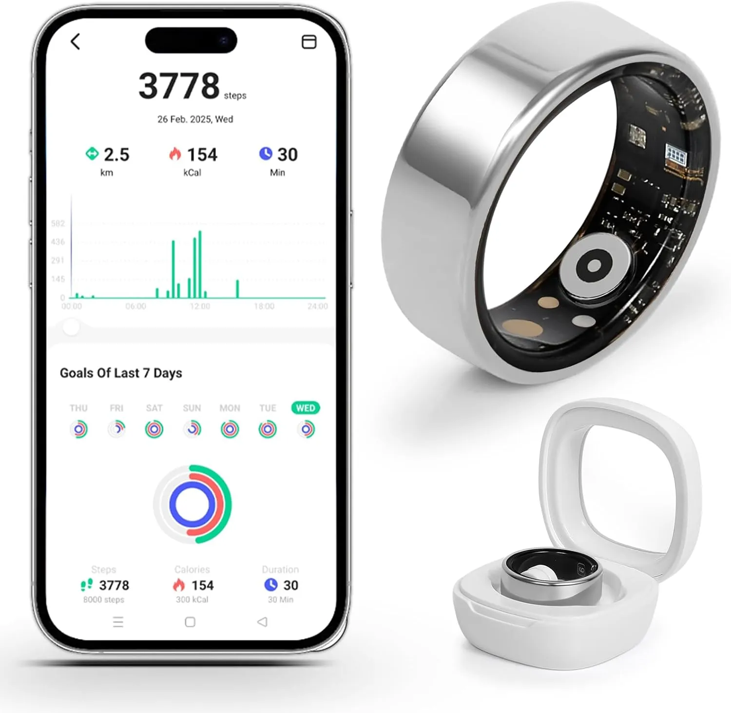 Smart Fitness Ring for Men & Women – Activity & Health Tracker with Heart Rate, Sleep & Blood Oxygen Saturation Monitoring, Motion Tracking, Waterproof Design & No Subscription Needed