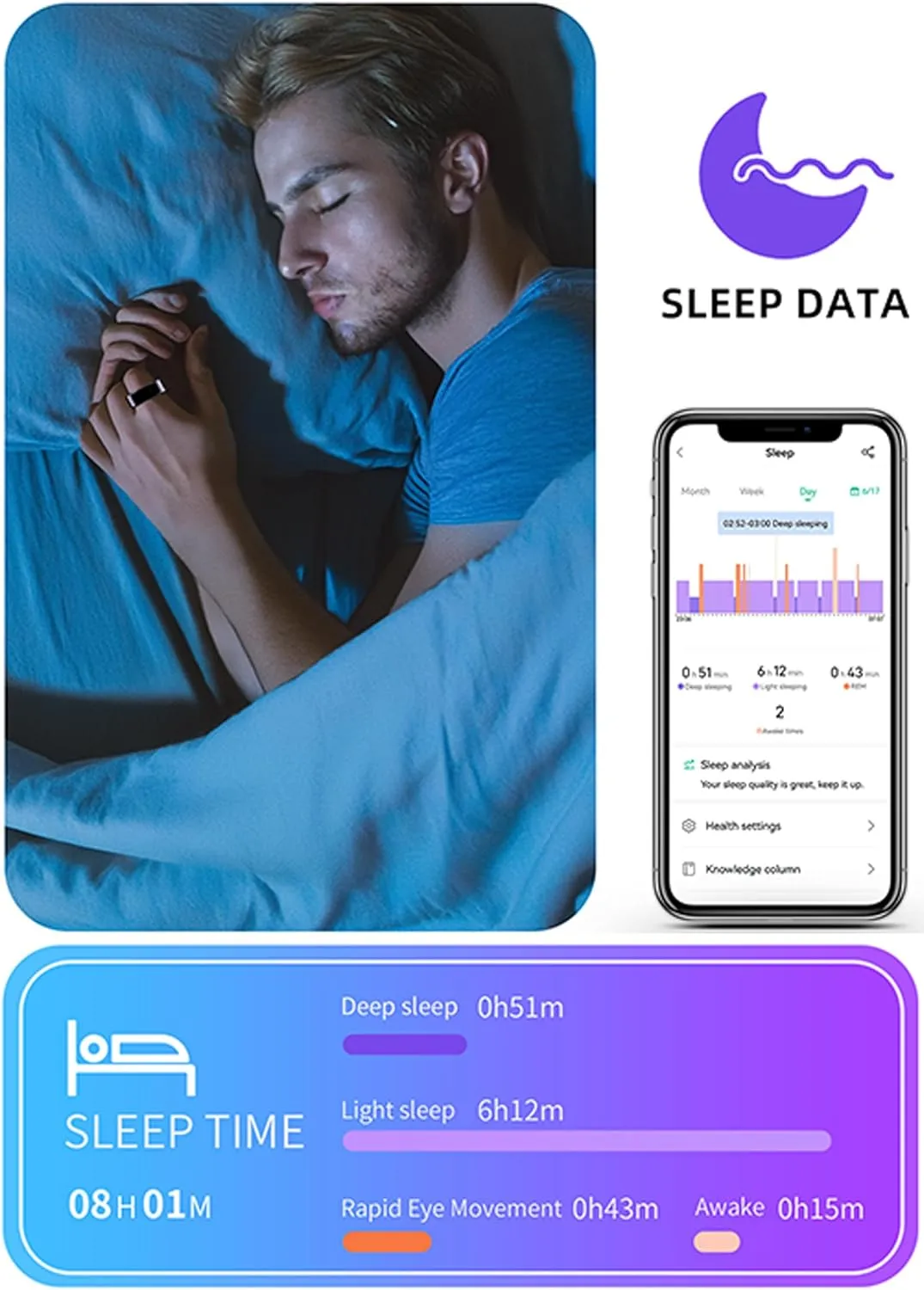 Smart Ring for Men Smart Ring Women Blood Pressure Heart Rate Monitor Fitness Tracker Health Ring Sleep Tracker Pedometer Calories Step Counter Waterproof Activity Ring Compatible with iOS Android
