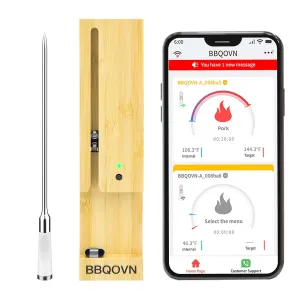 Smart Wireless Meat Thermometer 3.9mm Ultra-Thin 777FT Range Remote Bluetooth Meat Thermometer, Food Thermometer for BBQ Grill, Oven,Smoker Rotisserie | iOS & Andorid APP (1, White, Small)